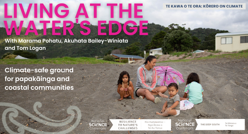 Image showing a family on a gravel beach and the details for the webinar event as text